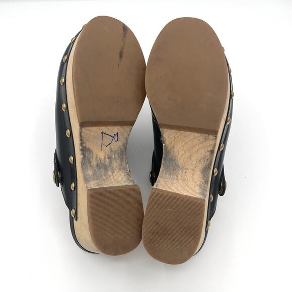 J.Crew Convertible leather clogs black Sz 5 preppy Boho festival Wood Sole Shoe - Picture 11 of 13